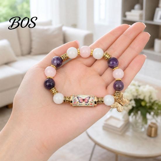 Comfortable Bracelet Blessing Birds with Premium Gift Box, Pink Cherry Blossom Multicolor Beads Elastic Design, Bee Hummingbird Bracelets for