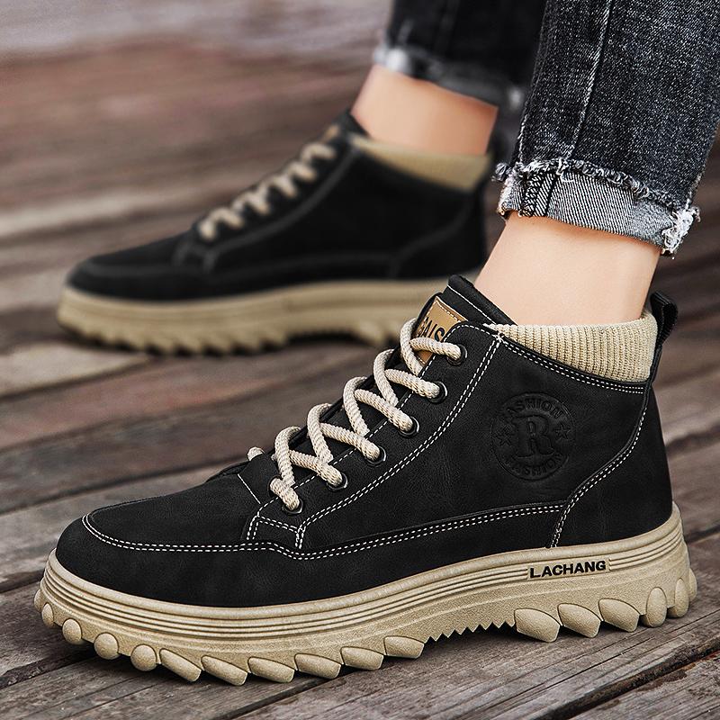 New Fashion Autumn And Winter Men's High Top Martin Boots Students Male Boys Trending Soft Sole Work Shoes Labor Protection Martin Sneakers