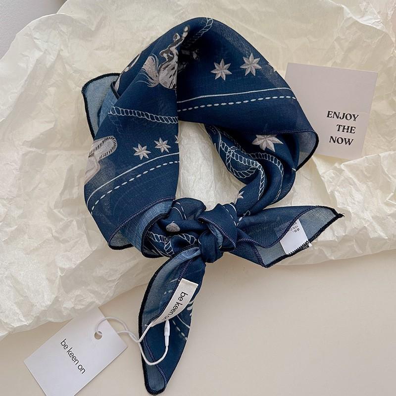 Korean Vintage Jacquard Cotton Linen Square Scarf With Paisley Print Breathable Lightweight Accessory