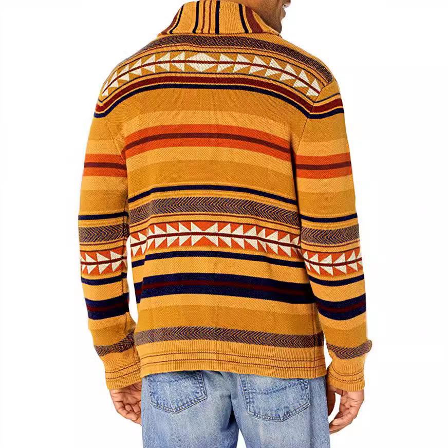 Мужской кардиган-свитер с цветными блоками, жаккардовый, BK0041