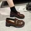Новые туфли Лолиты, женские туфли без шнуровки на высоком квадратном каблуке, однотонные кожаные туфли-оксфорды для женщин, повседневные лоферы больших размеров