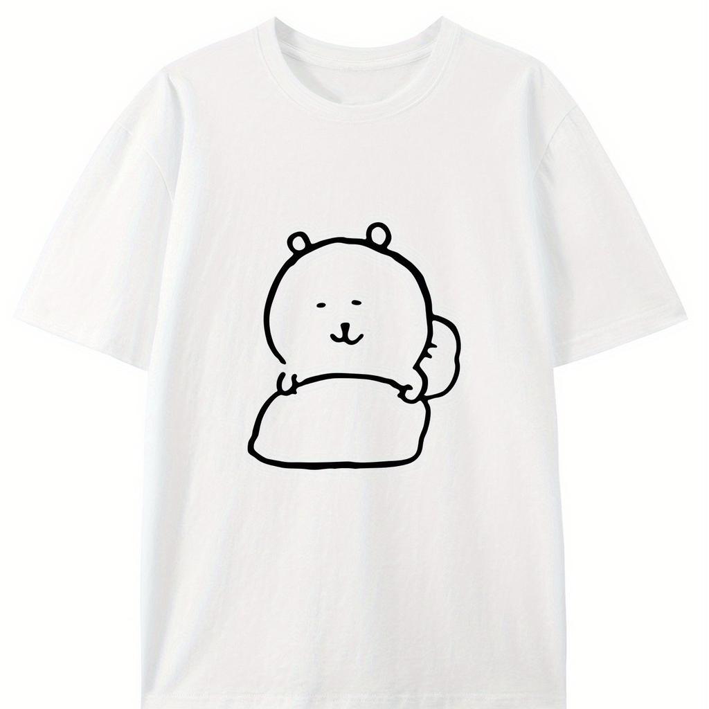Men's Casual Short Sleeve T-shirt Cotton Summer Pattern T-shirt Cute Cartoon Bear Print Design