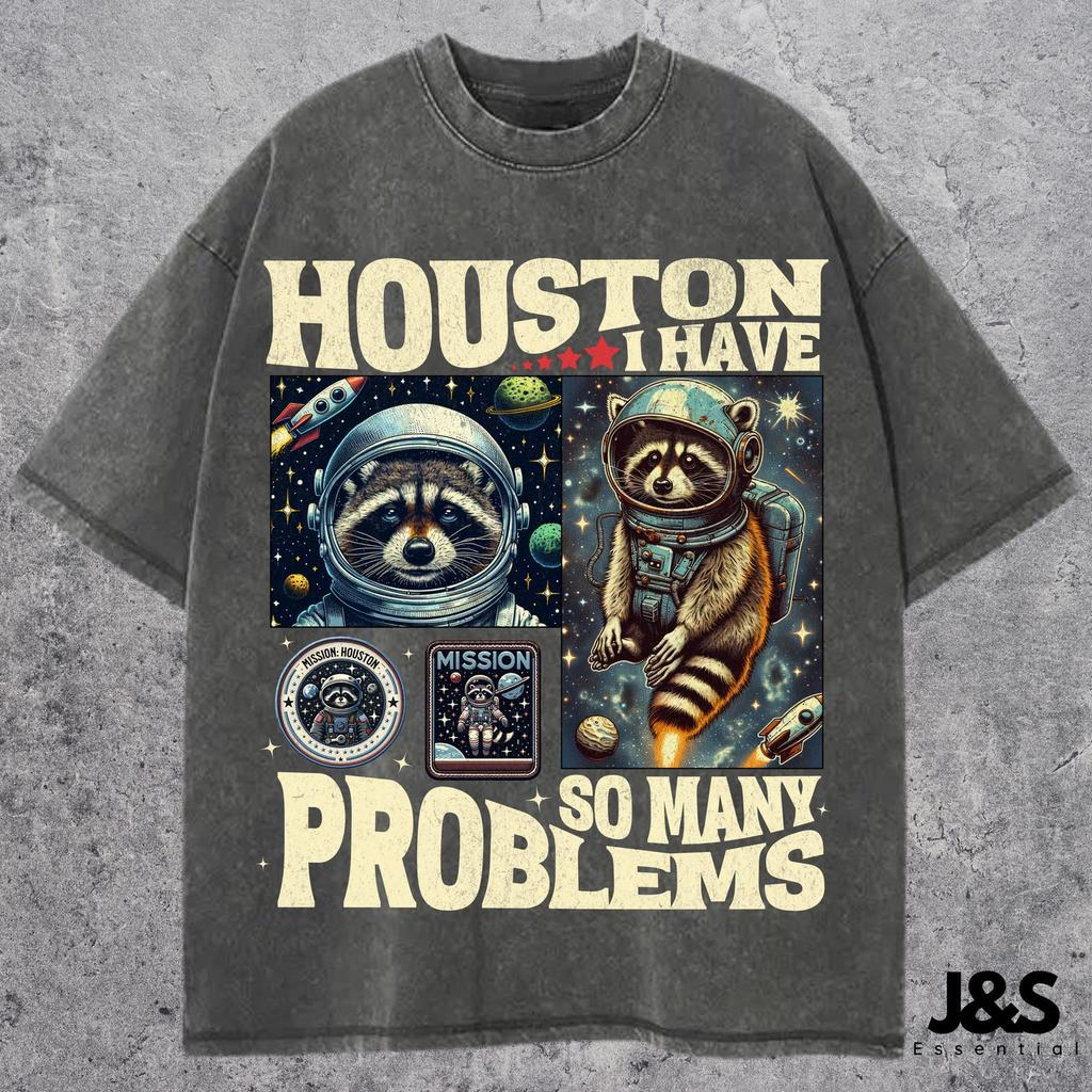 Houston I Have So Many Problems Shirt, Raccoon In Space Shirt, Retro 90s Graphic Shirt, Funny Galaxy Graphic Shirt, Womens Meme Graphic Tees