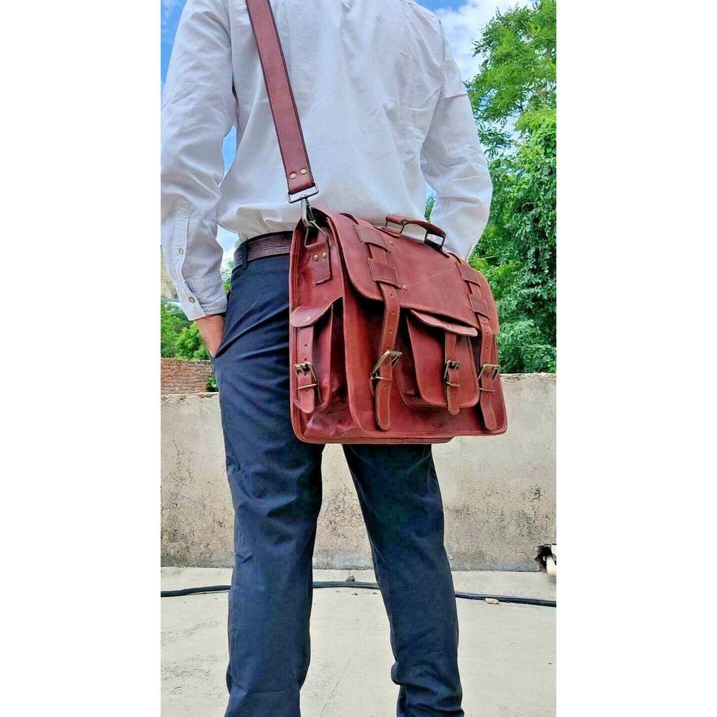Vintage Leather Messenger Backpack Crossbody Shoulder Laptop Briefcase Unisex
