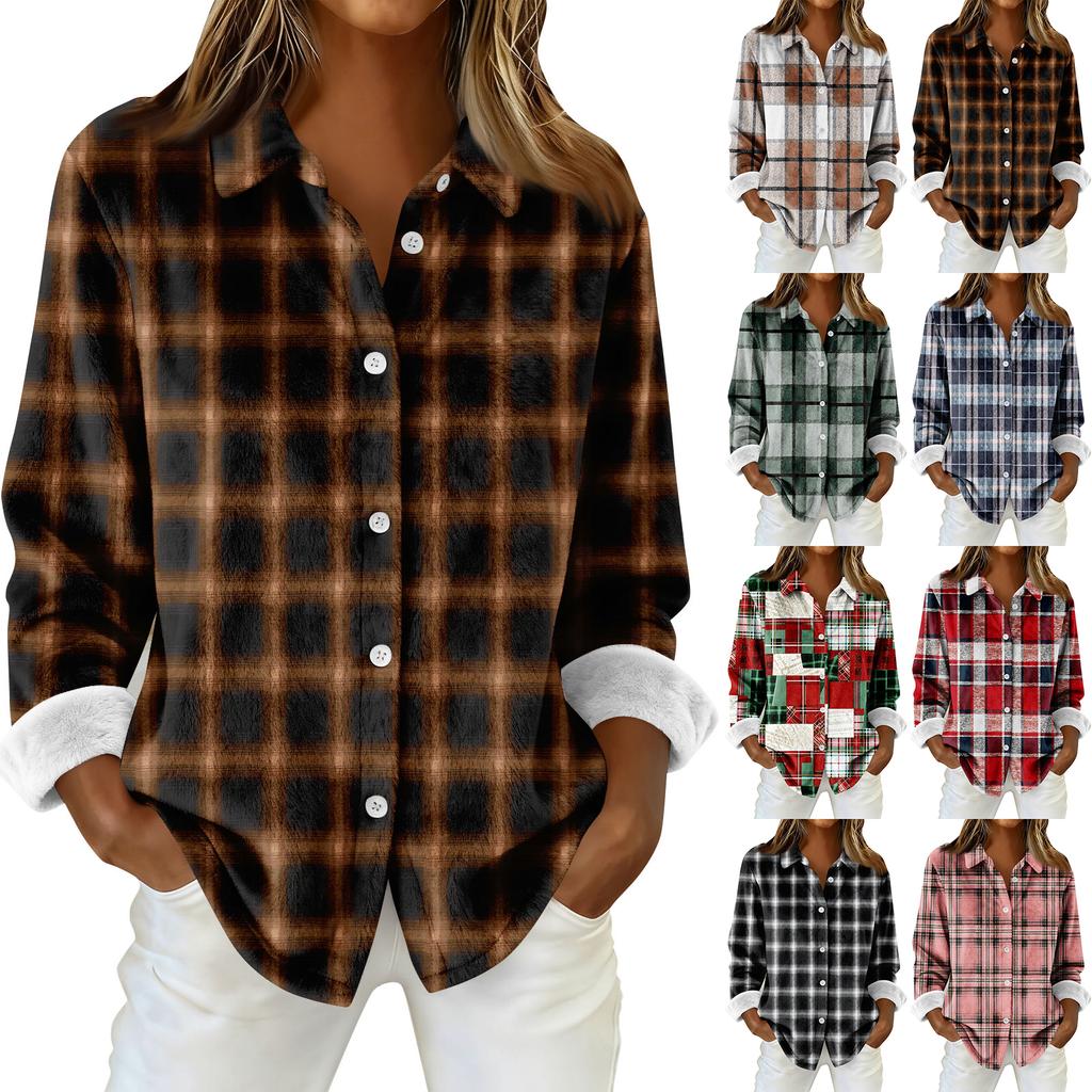 Женская рубашка-блузка с принтом и пуговицами, длинный рукав, повседневный базовый рубашечный воротник, обычный топ