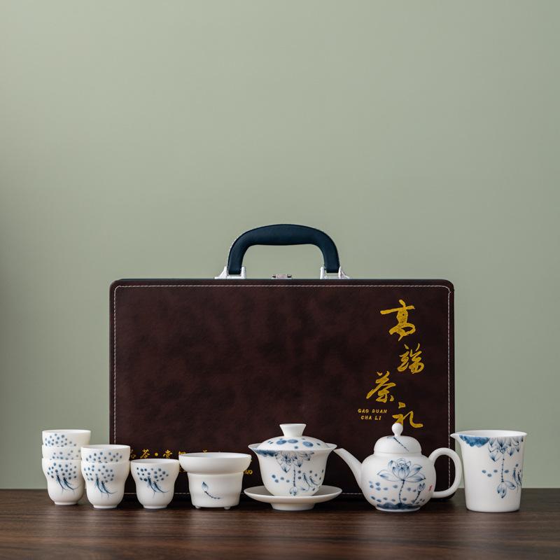 White ceramic hand-painted plain-fired suet jade porcelain tea set business company annual meeting high-end gifts