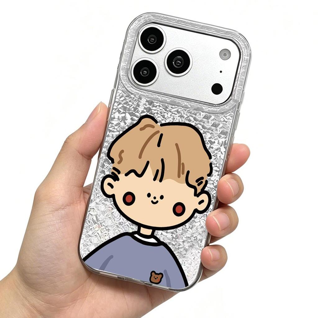 Простой Чехол Мальчик для iphone 12 13 XS Max 16 Plus 11 14 Air XR 18 Pro Max 17 Pro 15 Серебристый Блеск Трескающийся Фон