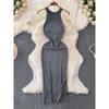 Fashion Sexy Style Sleeveless Knitting Dress Women's Summer Tight Waist Slim Looking Pure Color Stylish Niche Style Beautiful Dress