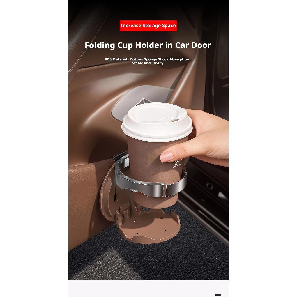 SEAMETAL Foldable Car Cup Holder Electroplated Auto Door Hanging Drink Holder Bottle Stand Space Saving Car Interior Accessories