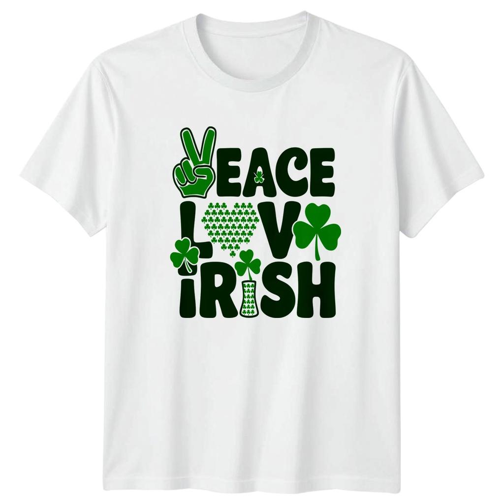 Peace Love Irish TShirt St Patricks Day Holiday Gift For Him And Her