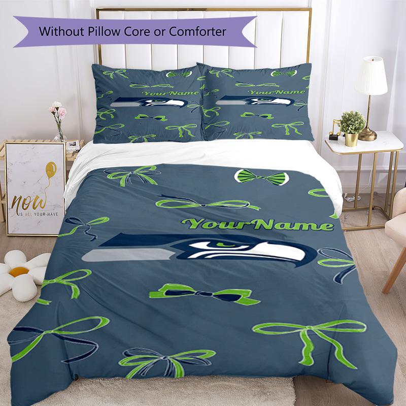 Seattle Seahawks Customize Your Name Bedding Set Breathable Duvet Cover With Pillowcases Decorative Bed Linen For Bedroom Home Decoration Birthday Gif