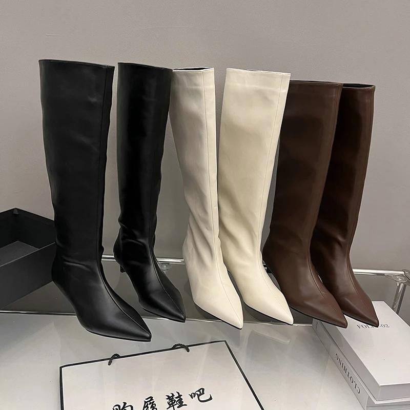 Модные дизайнерские женские ботильоны с острым носком, модные длинные ботильоны без застежек, лаконичные туфли на низком квадратном каблуке