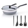 Remy Pan Plus Tool Set of 4 24cm Deep Frying Pan with Lid Compatible with IH and Gas Gift by Remi (White) Fires, Long-lasting [Supervised Hirano]