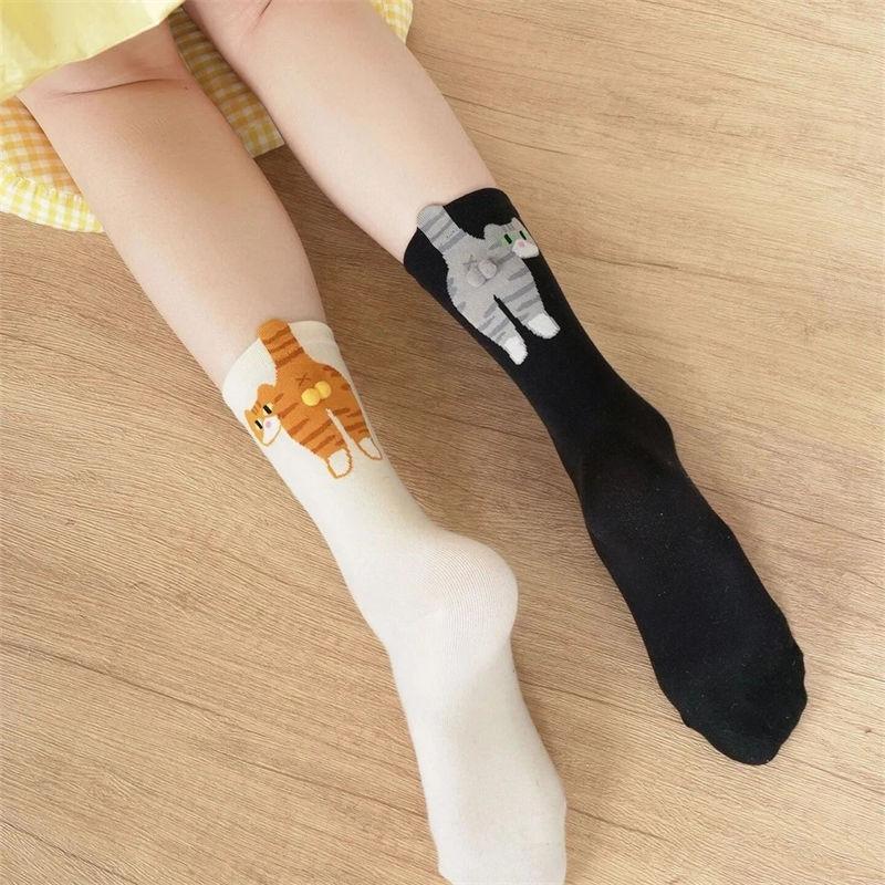 Cute Cat Socks with Balls Cotton Funny Animal Fun Crew Socks Casual Cats Print Cozy Socks GZW