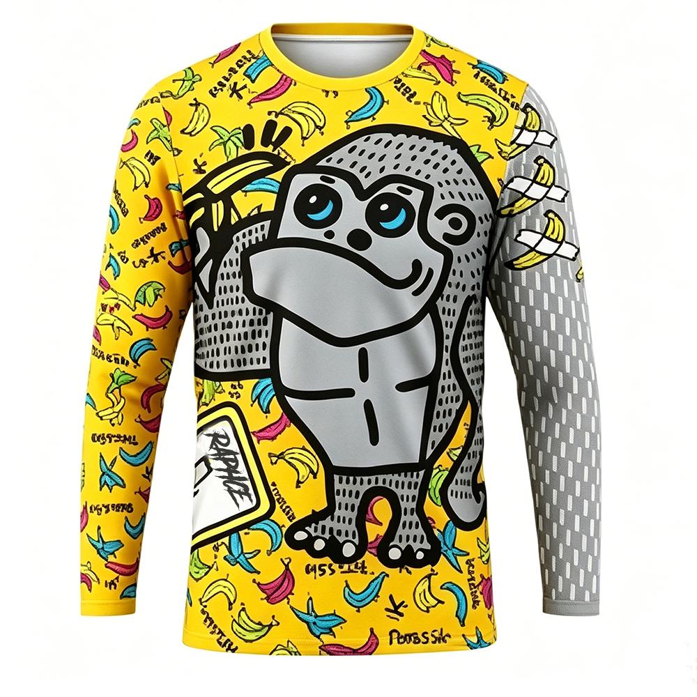 2026 round neck long sleeved T-shirt 3D printed with fun printing, breathable and quick drying sports and fitness top