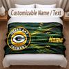 Green Bay Packers Printed Flannel Blanket Custom Name Text Soft Warm Throw For Bedroom Holiday Gift