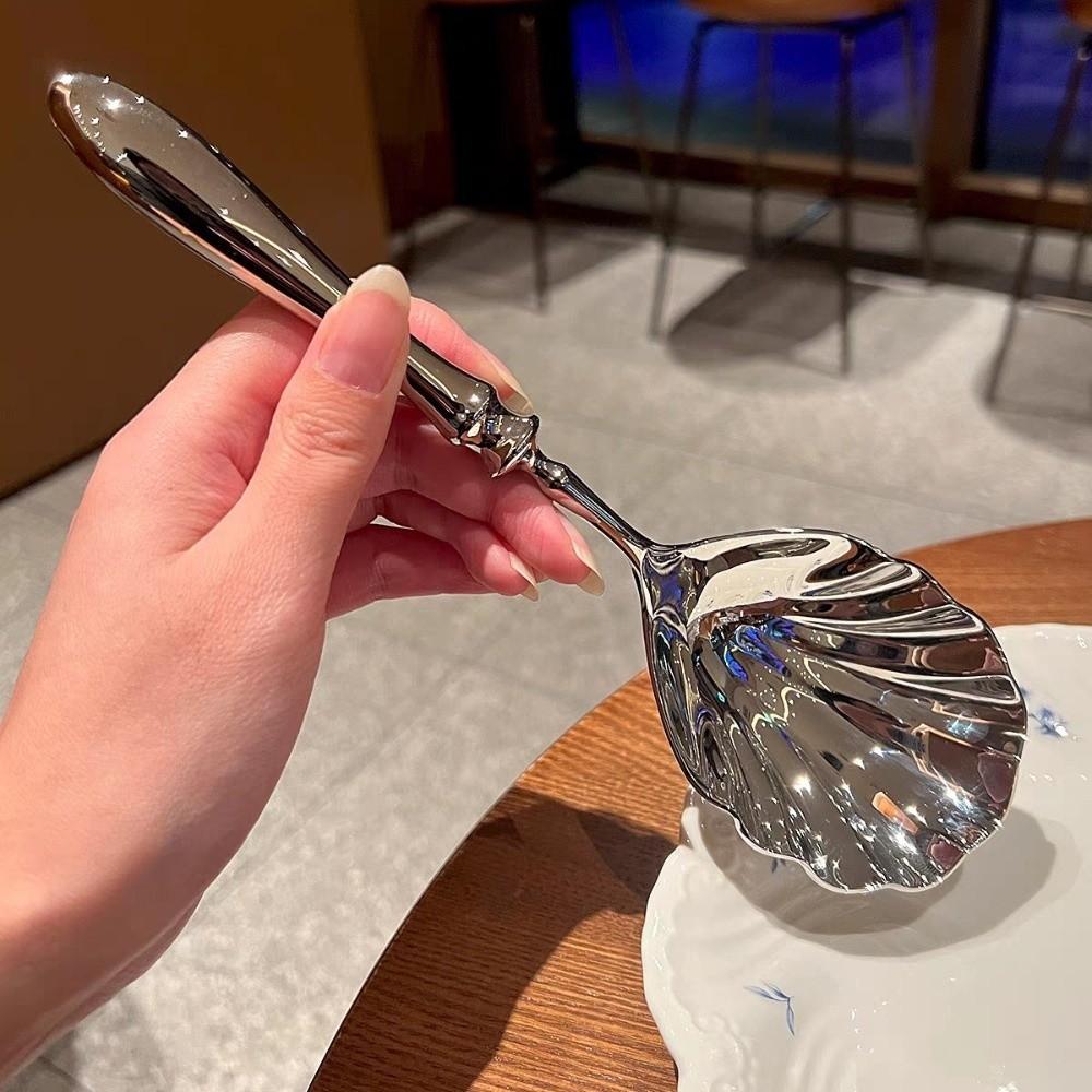 Light Luxury Stainless Steel Spoons Shell Shape Table Serving Spoons Durable Yogurt Spoon Hotel