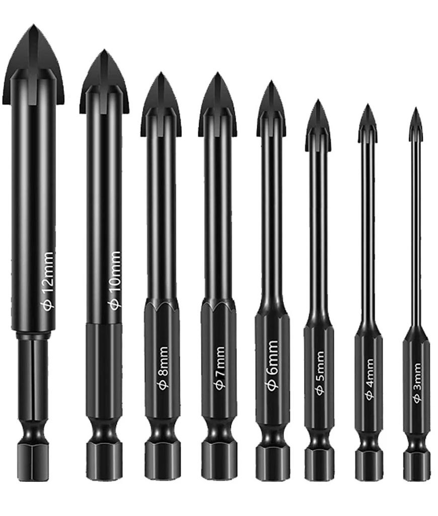 Набор сверл по стеклу и бетону, крестообразный шестигранник, набор керамических сверл из цементированного карбида, универсальный инструмент для сверления отверстий для стен