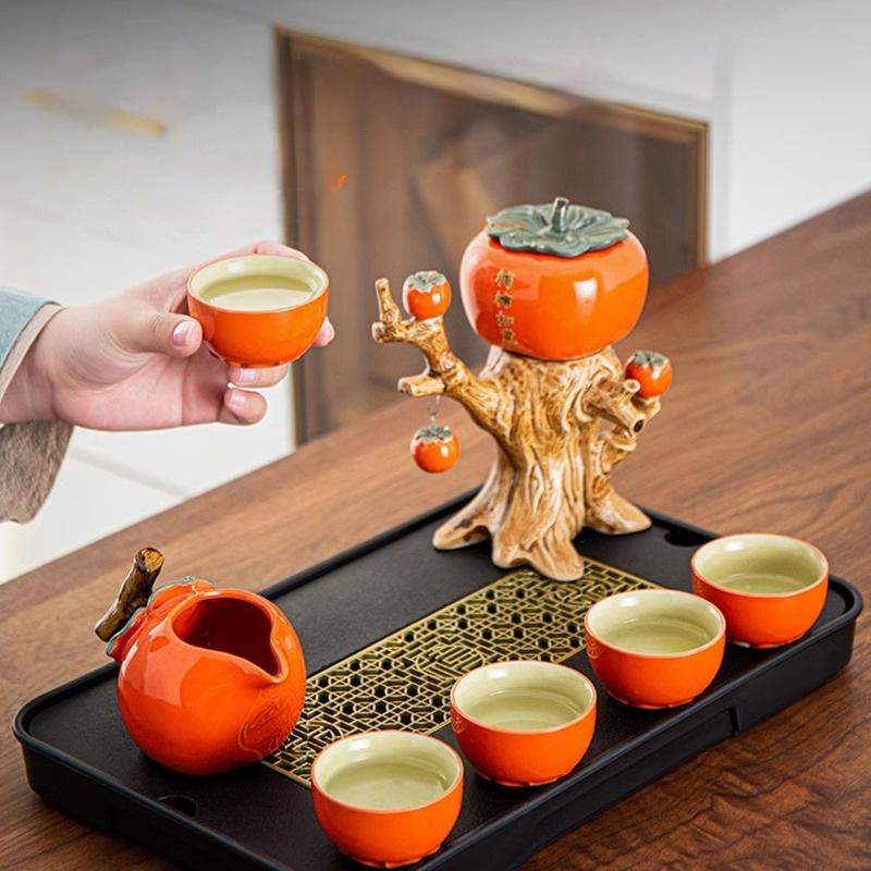 GIANXI Китайский чай Кунг-фу Чайный подарочный набор Керамический чайник Бытовая чайная чашка в форме хурмы Легкая роскошь Высококлассный подарок Чайник для заваривания чая