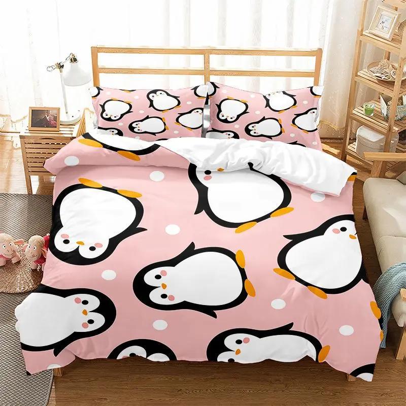 Cute Penguin Comforter Cover For Kids Lovely Printed Duvet Sets Twin Animals 2/3 Pieces Bedding Sets(Quilt Cover+ Pillow Case)