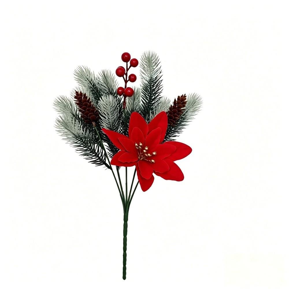Red Berry Christmas Pine Branches Green Pine Leaves Decorative Flower Home Decoration