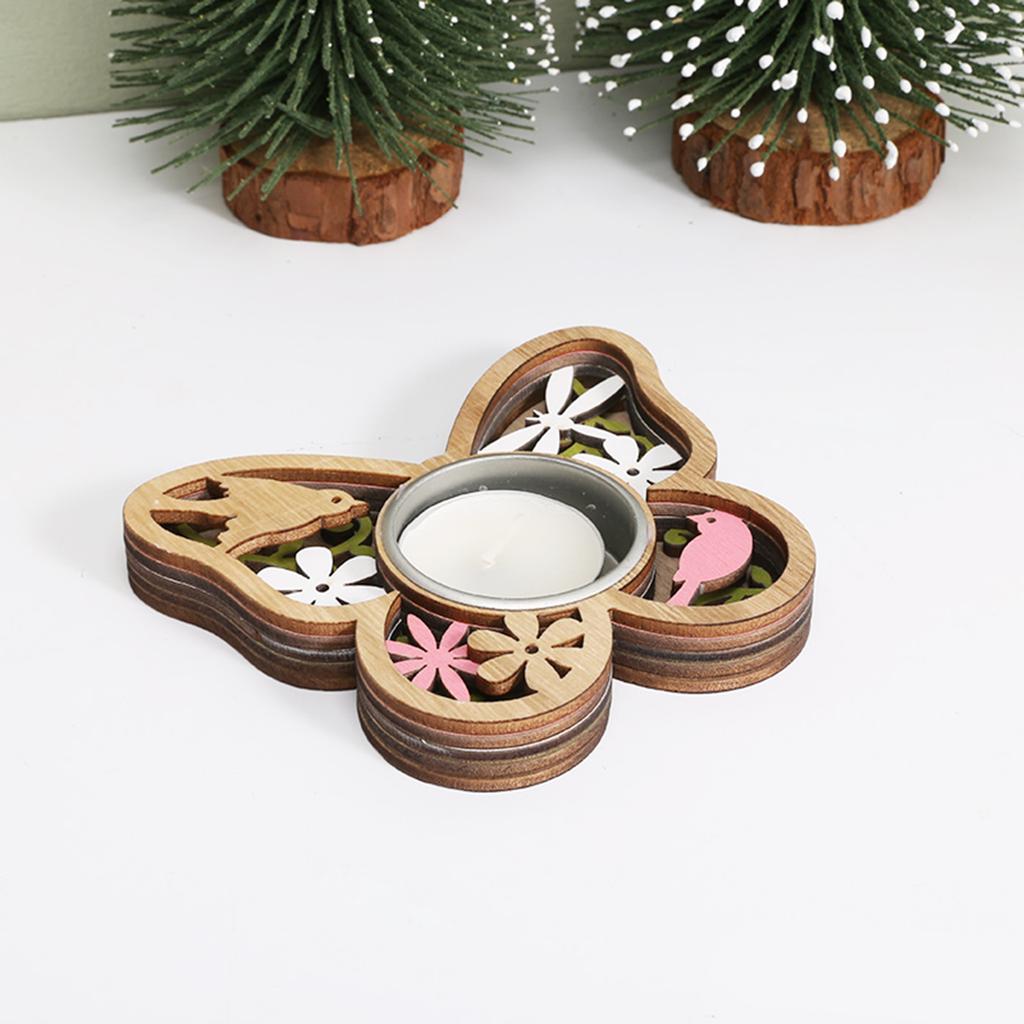 Candle Holder Handmade Wooden Tealight Holder With Flower And Butterfly Heart Designing For Festive Decorations