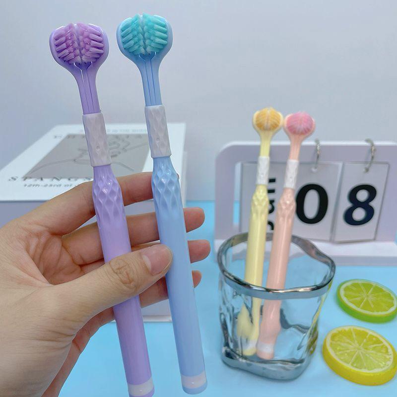 Трехсторонняя зубная щетка с мягкой щетиной, вращающаяся на 360 градусов, безопасная зубная щетка для ухода за полостью рта, глубокая чистка зубов, портативная дорожная зубная щетка для ухода за полостью рта