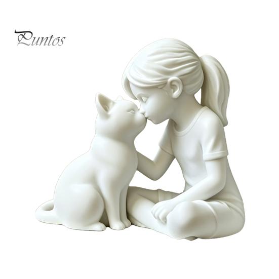 Скульптура Девочки с Кошкой, 3D-печать и Статуэтка, Милая Фигурка Котенка, Смола, Настольный Декор, Современное Искусство, Высококачественная Текстура, Украшение для Дома и Офиса