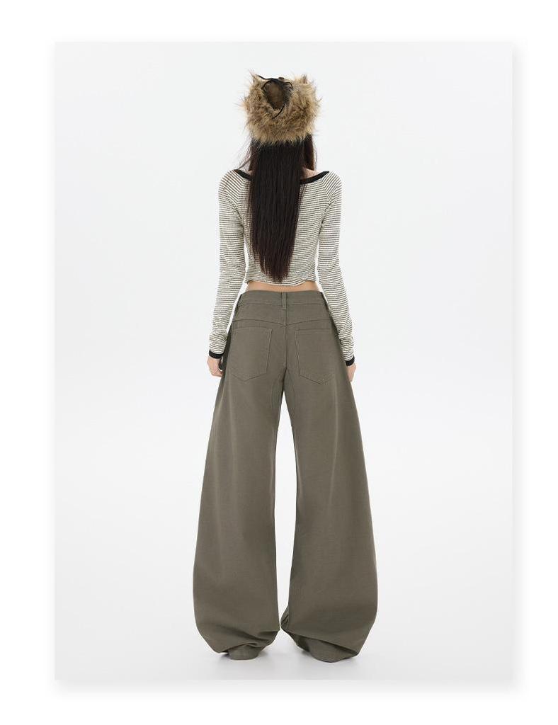 2025 Осень/Зима Американские Ретро Широкие Джинсы в Пол Свободного Кроя, Подчеркивающие Фигуру, с Карманами