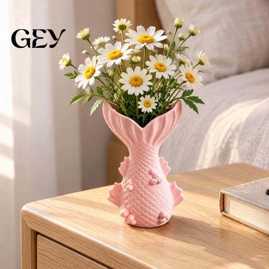 PLA Material Floral Vessel Fishtail Vase, 3D Printed Decorative Flower Holder, Romantic Mermaid Tail Minimalist Tabletop Centerpiece Container