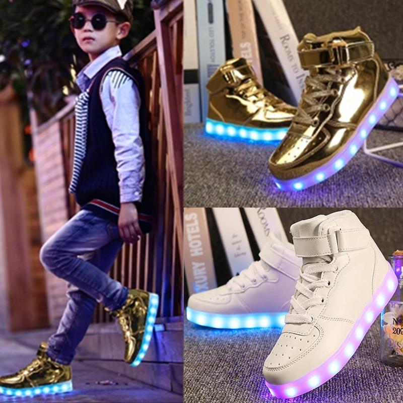 LED Light-Up High-Top Shoes, Casual Sports Sneakers for Boys and Girls