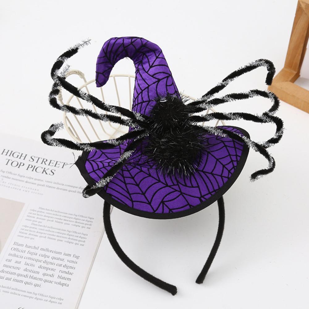 Spider Halloween Witch Hat Headband Sequin Cone Hat Hair Hoop Halloween Party Hair Band Kids