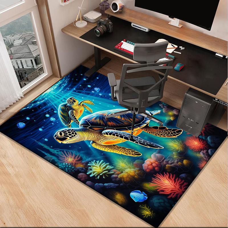 Cartoon Sea Turtle Artwork Office Rug Chair Mat, Entryway Carpet, Suitable for Front Door, Bedroom, Living Room, Desk, Holiday Gift