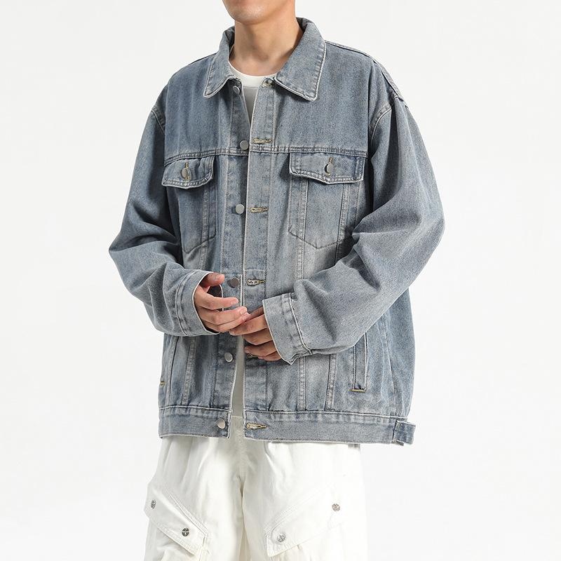Denim Jacket Jacket Men's and Women's Autumn and Winter Thickened High Street Casual Tooling Hong Kong Style Literary and Loose