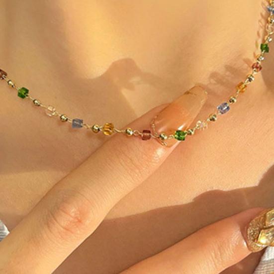 Женское ожерелье, бусины, красочные искусственные кристаллы, гальваническое покрытие из нержавеющей стали, легкий крутой кулон для девочек, ожерелье, подарок на день рождения, украшения на шею