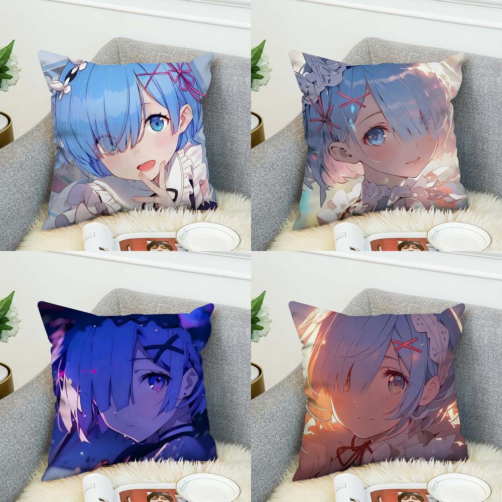 Чехол для подушки ReZero Рем для автомобиля, дивана, декоративный для дома, двусторонний принт, плюшевая квадратная декоративная подушка, чехол