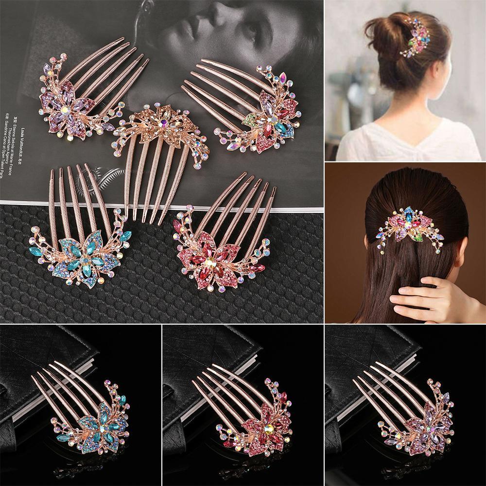 Fashion Elegant Hair Accessories Inlaid Flower Shiny Rhinestone Hairpin Hair Comb