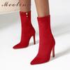FOREADA Autumn Ankle Boots Women Zipper Stiletto Heels Short Boots Sexy Super High Heel Shoes Ladies Winter Red Large Size 33-46