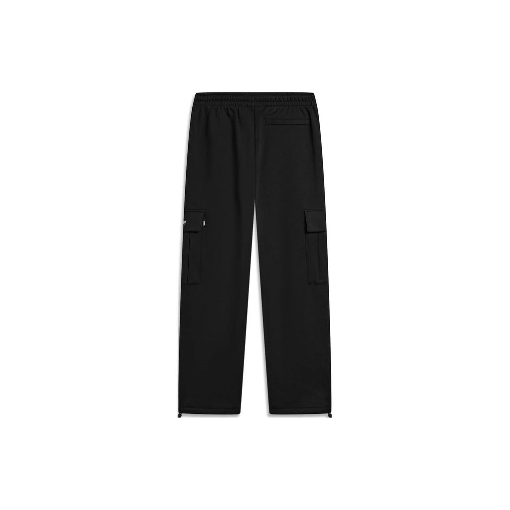 Li-Ning Чистые цветные прямые свободные вязаные спортивные брюки с несколькими карманами, мужские брюки черного цвета AKLT951-2