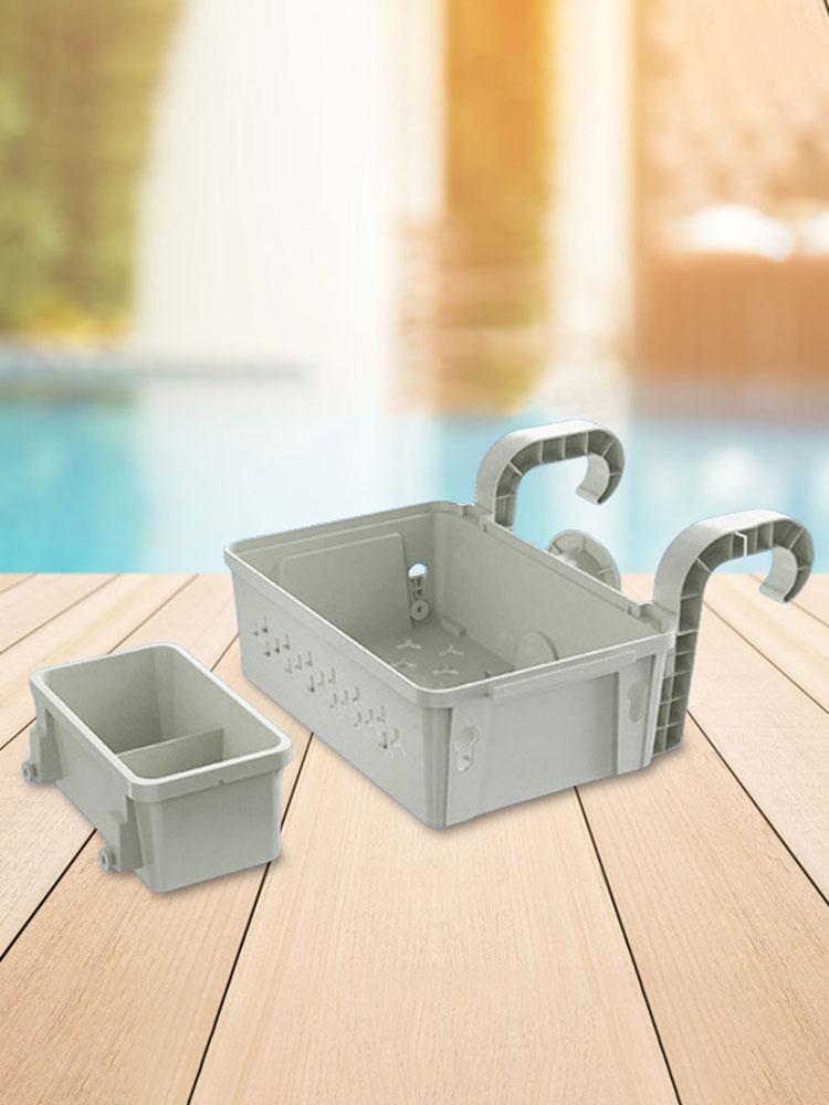 Poolside Storage Baskets with Cup Holders Fit 3-Inch Or Smaller Top Rails Ground Pool Storage Basket for Most Above Ground Pool