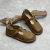 Vintage Handmade Genuine Leather Flats Shoes Round Toe Comfortable Soft Sole Solid Color Slip-on Shoes