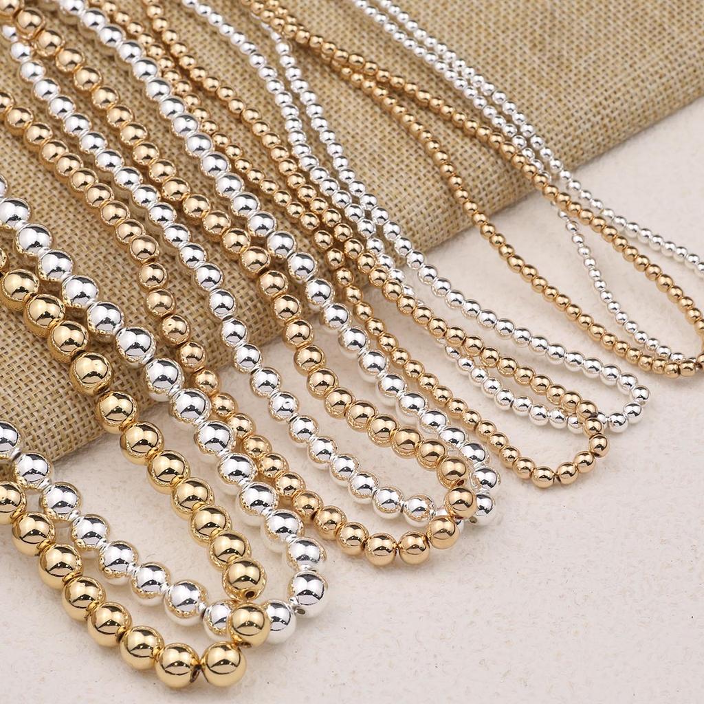 Natural Hematite Stone KC Gold/Silver Color Plated Beads Round Loose Beads For Jewelry Making DIY Bracelets Necklace Accessories