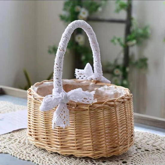 Цветочная корзина с кружевным дизайном, декоративная с ручкой, корзина для хранения продуктов для пикника для пеших прогулок