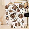 Women Plus Size White Round Neck Short Sleeve Printed Knot Hem Top And Long Pants Two Piece Set