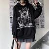 Gothic Emo Anime Oversize Hoodie Women Harajuku Streetwear Long Sleeve Pullover Black White Sweatshirt Female Fashion
