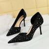 Fashion Banquet Women's Shoes High Heels Slim Heels Shallow Mouth Pointed Silk Side Hollow Water Diamond Single Shoes for Women