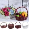 Brown White Handhold Weaving Basket With Handle Basket with Handle  Vegetables Fruit