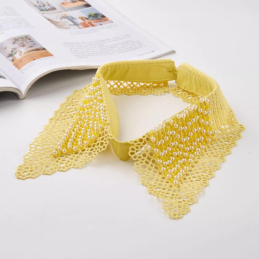 Lace Black White Detachable Fake Collar Beaded Tie Shirt Women's Blouse Top Dickey Detachable Lapel Fashion Accessory