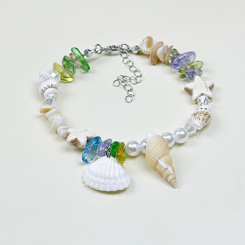 Handmade Seashell & Crushed Stone Bracelet with Lobster Clasp - Perfect Summer Travel Souvenir