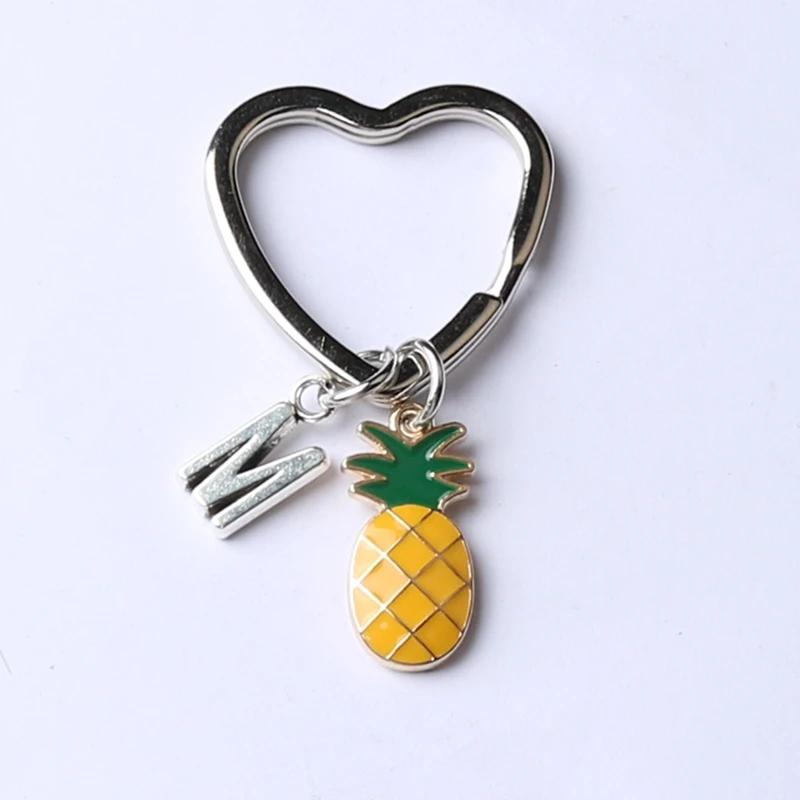 26 Letters Initial Pineapple Keychain Heart Keyring Pineapple Pendant Jewelry Fruit Charms Best Friends Keychain Gifts